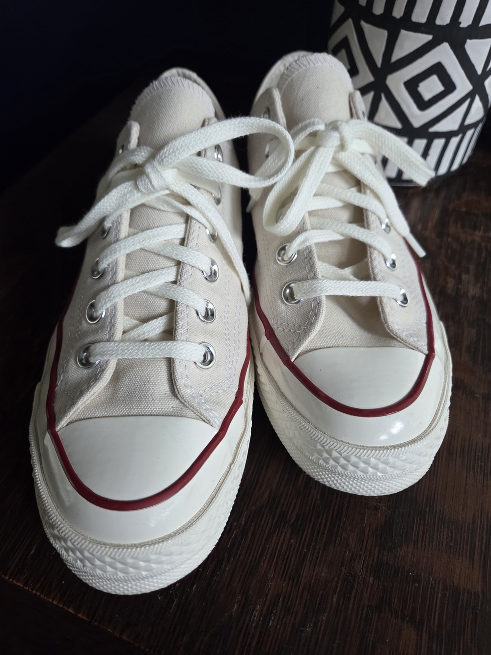 Converse Canvas Low-Top Sneakers - Cream with Red Trim